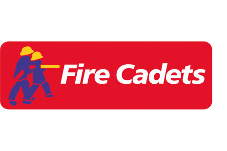 The Fire Cadets logo, it features two firefighters and the words Fire Cadets